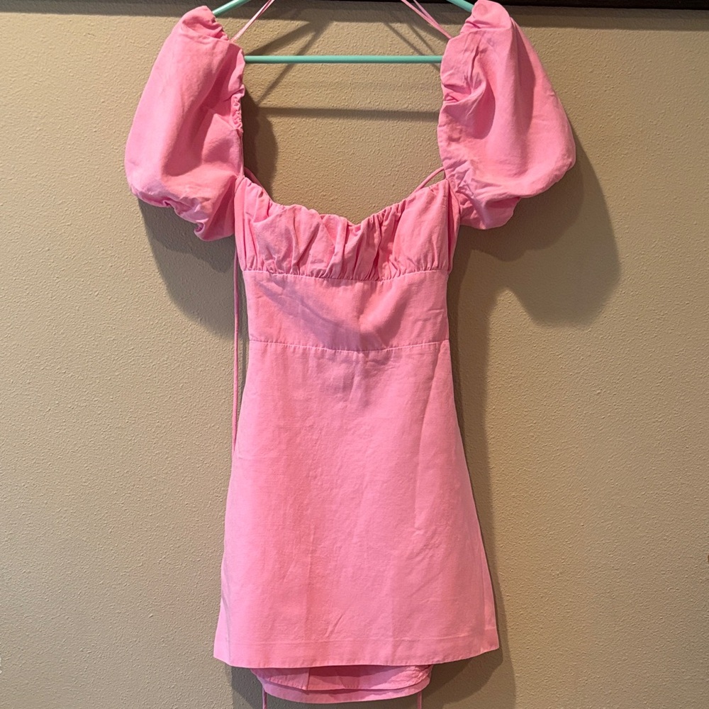 Zara Pink Puff Sleeve Mini Dress